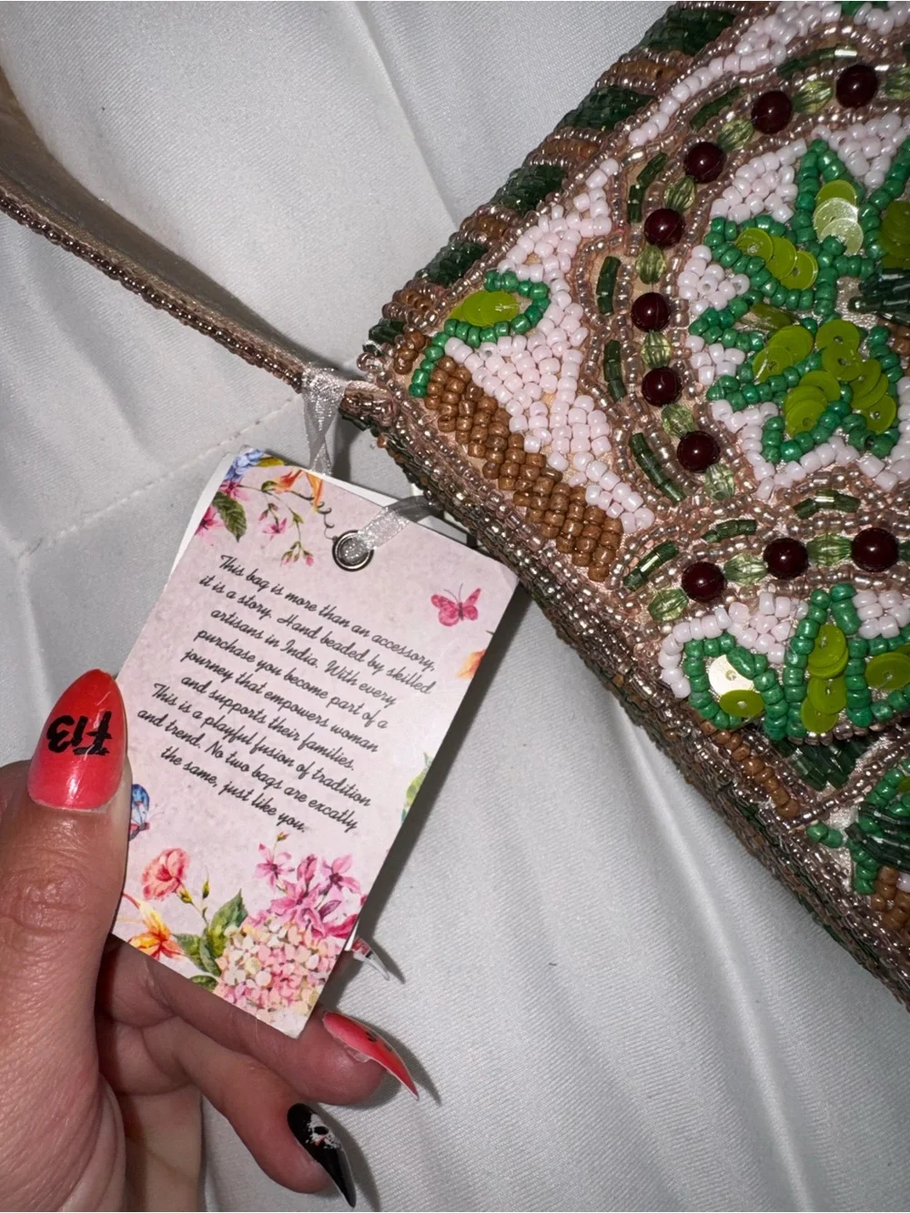 Palm Tree Tassel Beaded Shoulder Bag Handmade in India New with Tags